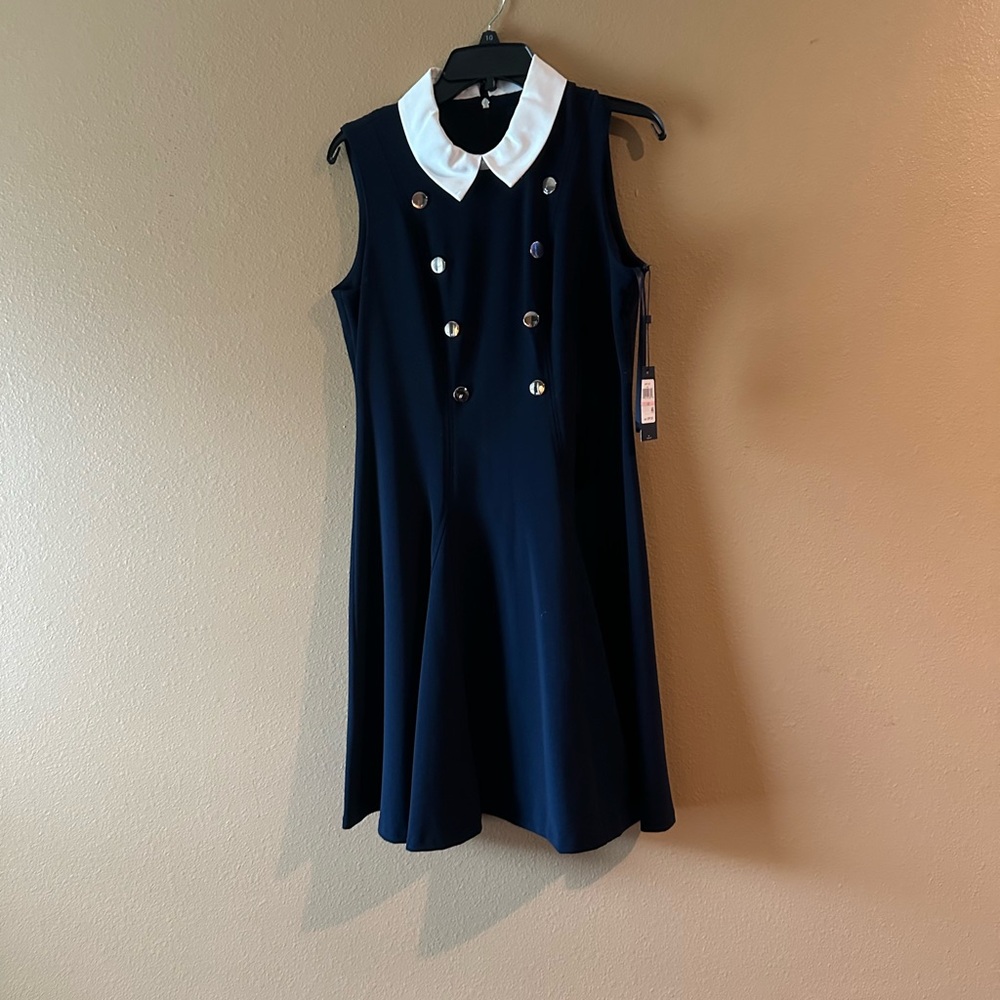 Tommy Hilfiger Blue A-Line Midi Dress with Peter Pan Collar